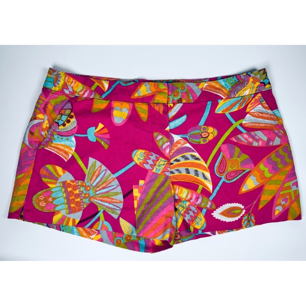Trina Turk Resort Shorts Womens 12 Pink Tropcial‎ Floral Cotton Stretch USA Made